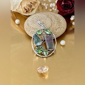 P9 - Fluorite, Moss Prehnite And Peridot Handcrafted Pendant